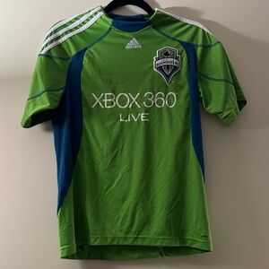 Adidas Lime Green Soccer Jersey with Blue Accents